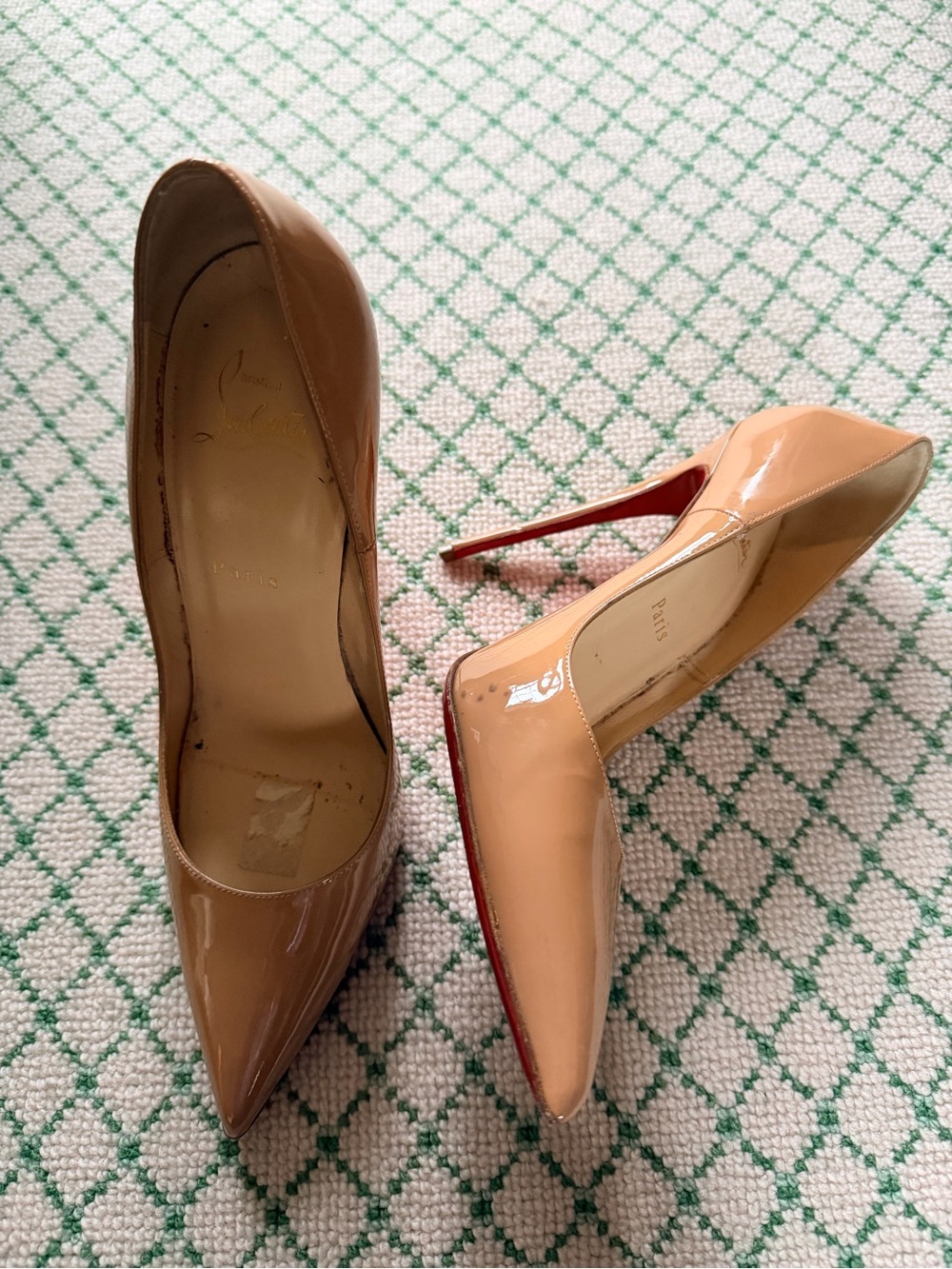 Christian Louboutin Patent Nude/Tan Pointed-Toe Stiletto Pumps 38 1/2 (7.5-8)